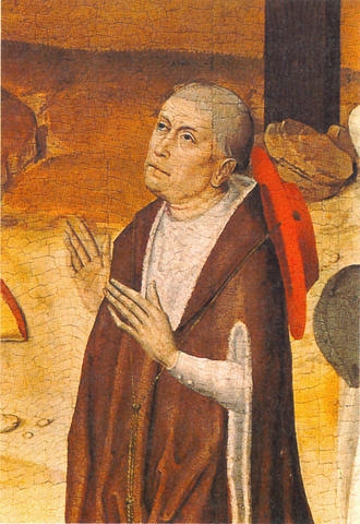 Meister des Marienlebens, Nikolaus von Kues als Stifter auf dem spätgotischen Flügelaltar in der Kapelle des St. Nikolaus-Hospitals in Bernkastel-Kues, um 1460
