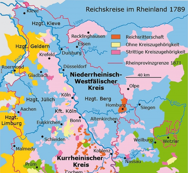 Niederrheinisch-Westfälischer Kreis, Ausschnitt aus der Karte 'Reichskreise im Rheinland 1789', Bonn 2010