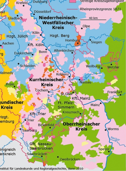Oberrheinischer Kreis, Ausschnitt aus der Karte 'Reichskreise im Rheinland 1789', Bonn 2010