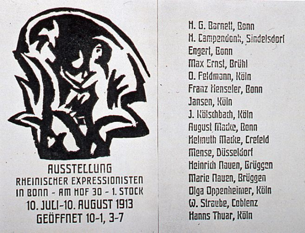 August Macke, Einladung zur Ausstellung Rheinischer Expressionisten in Bonn, 1913, Linolschnitt mit Buchdrucktext (Faltblatt)