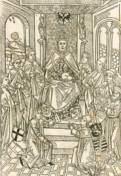 Darstellung der Kurfürsten in der Druckausgabe des Schwabenspiegels von 1473