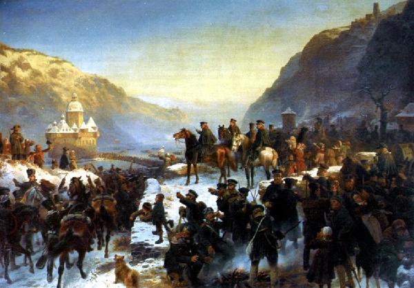 Blüchers Rheinübergang bei Kaub, Gemälde von Wilhelm Camphausen (1818-1885), 1860