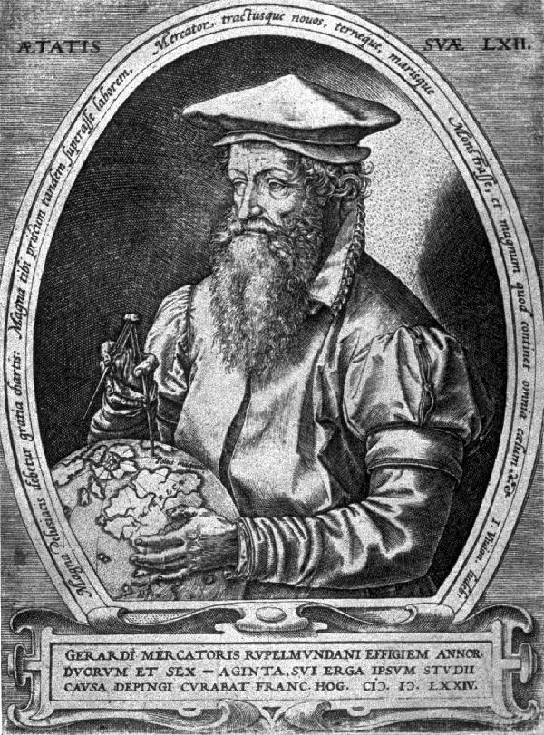 Gerhard Mercator im Alter von 62 Jahren, Porträt, Kupferstich von Frans Hogenberg, 1574