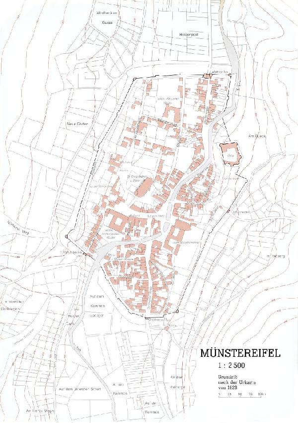 Grundriss der Stadt Münstereifel nach der Urkarte von 1823 im Verhältnis 1 : 2.500