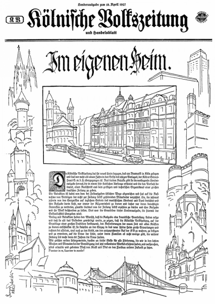 Sonderausgabe der 'Kölnischen Volkszeitung' vom 18.4.1927 anlässlich der Übersiedelung in das Görreshaus