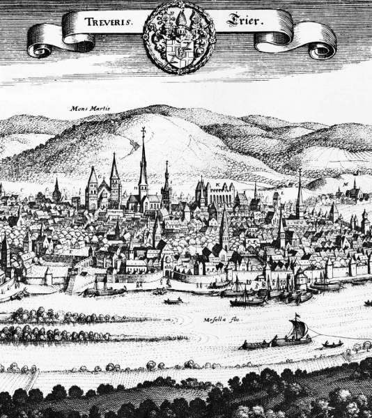 Ausschnitt des von Matthäus Merian geschaffenen Stichs von Trier aus dem Jahr 1646