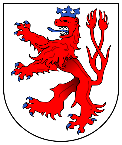 Bergischer Löwe, seit 1225 Wappen der Grafen, ab 1380 Herzöge von Berg (zurückgehend auf den Löwen der Herzöge von Limburg)