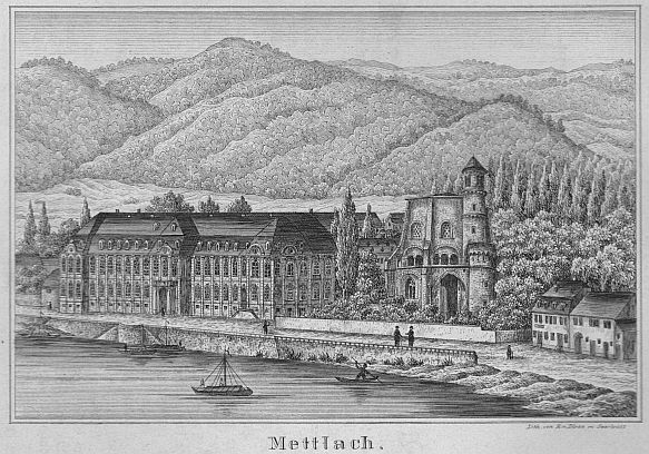 Lithographie der Abtei Mettlach aus dem Jahr 1863