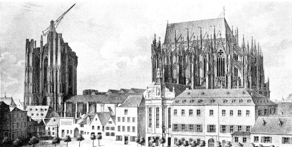 Der unfertige Dom um 1824. Nach Max Hasak: Der Dom zu Köln, 1911.
