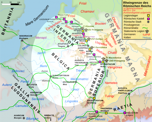 Rheingrenze des Römischen Reichs während des Bataveraufstands 69/70 n. Chr