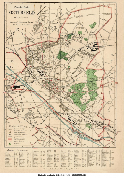 Plan der Stadt Osterfeld von 1921 im Maßstab 1 : 13.000, Vergrößerung, Originalmaßstab 1 : 15.000, Angefertigt durch Amtsbauführer H. Lochtmann
