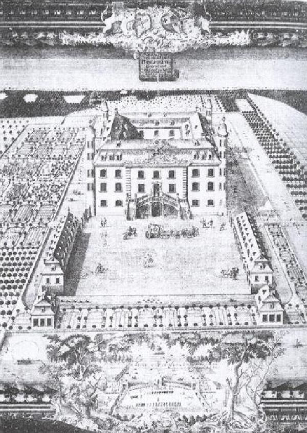 Schloss Bollheim, 1764, Federzeichnung von Capitain Laub, Montjoie (Monschau)