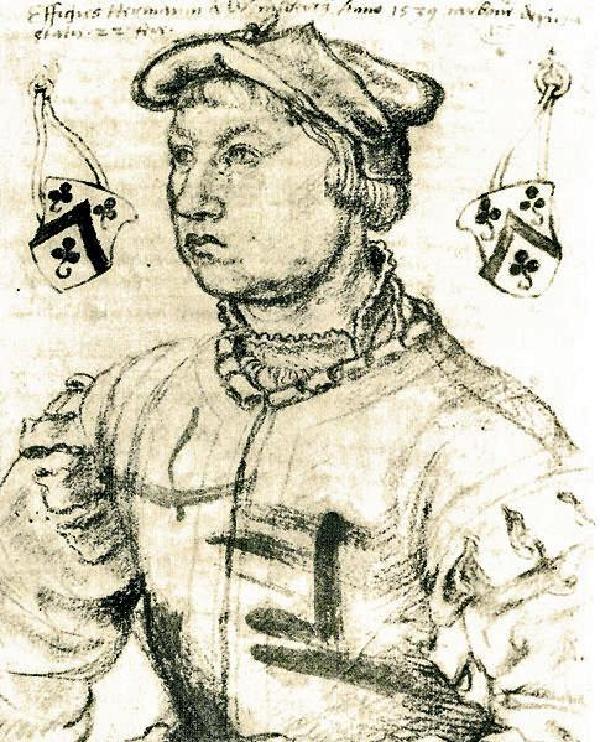 Hermann Weinsberg, Porträt, Zeichnung von Meister Johann aus der Werkstatt von Bartholomäus Bruyn dem Älteren (1493-1555), 1539, Original im Kölnischen Stadtmuseum