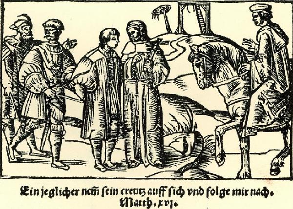 Adolf Clarenbach. Ausschnitt aus dem Holzschnitt  'Die Gefangennahme Adolf Clarenbachs', um 1530