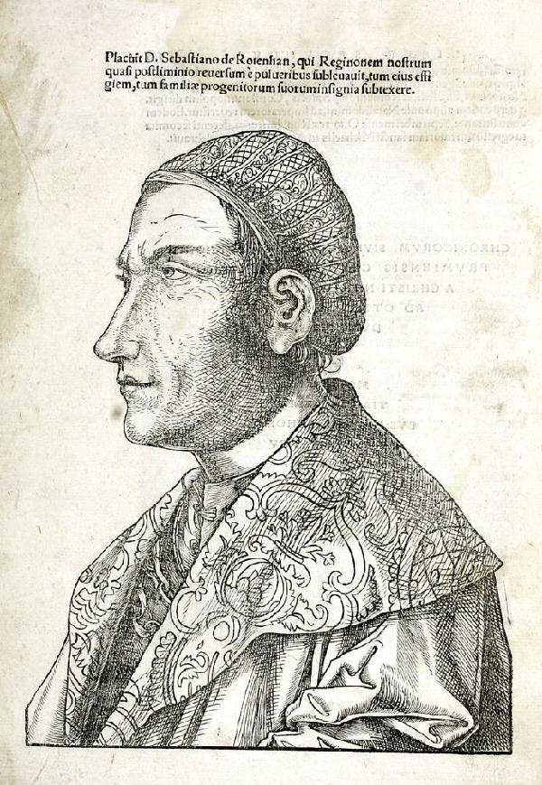 Regino von Prüm, Fiktives Porträt aus dem Erstdruck der Chronik des Regino von Prüm, Holzschnitt, 1521