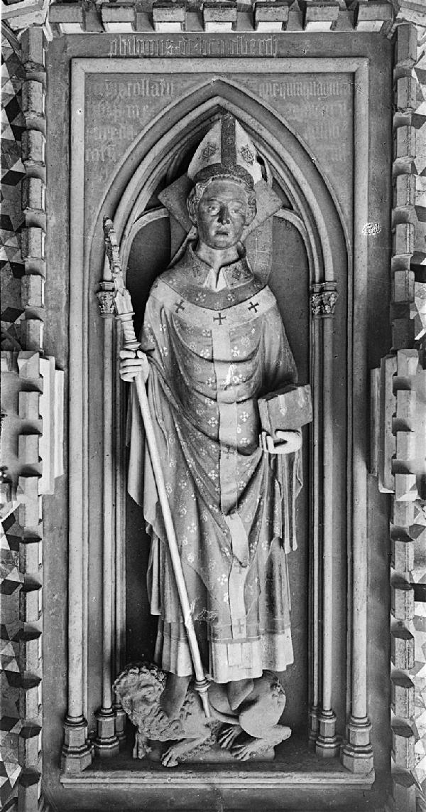 Grabmal Philipps von Heinsberg im Kölner Dom, Liegefigur des Erzbischofs auf einer als Festung dargestellten Tumba, um 1368