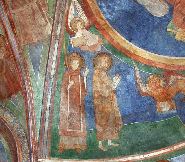 Arnold II. von Wied gemeinsam mit seiner Schwester Hadwig von Wied (circa 1120-1172) auf einem Fresko in der Doppelkirche Schwarzrheindorf