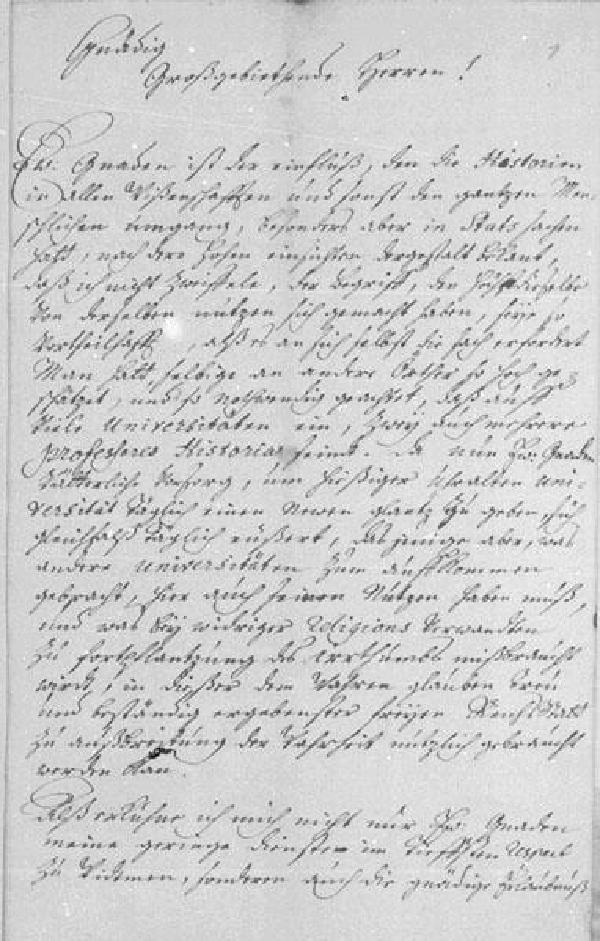 Jean Ignace Roderique bittet den Rat der Stadt um die Einrichtung einer Geschichtsprofessur, 19.9.1732