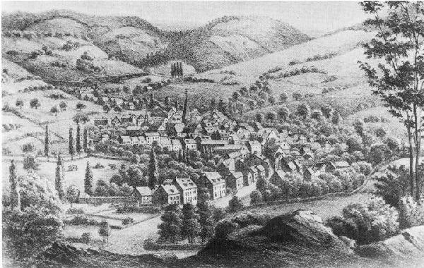 Ortsansicht Adenau von Westen um 1800